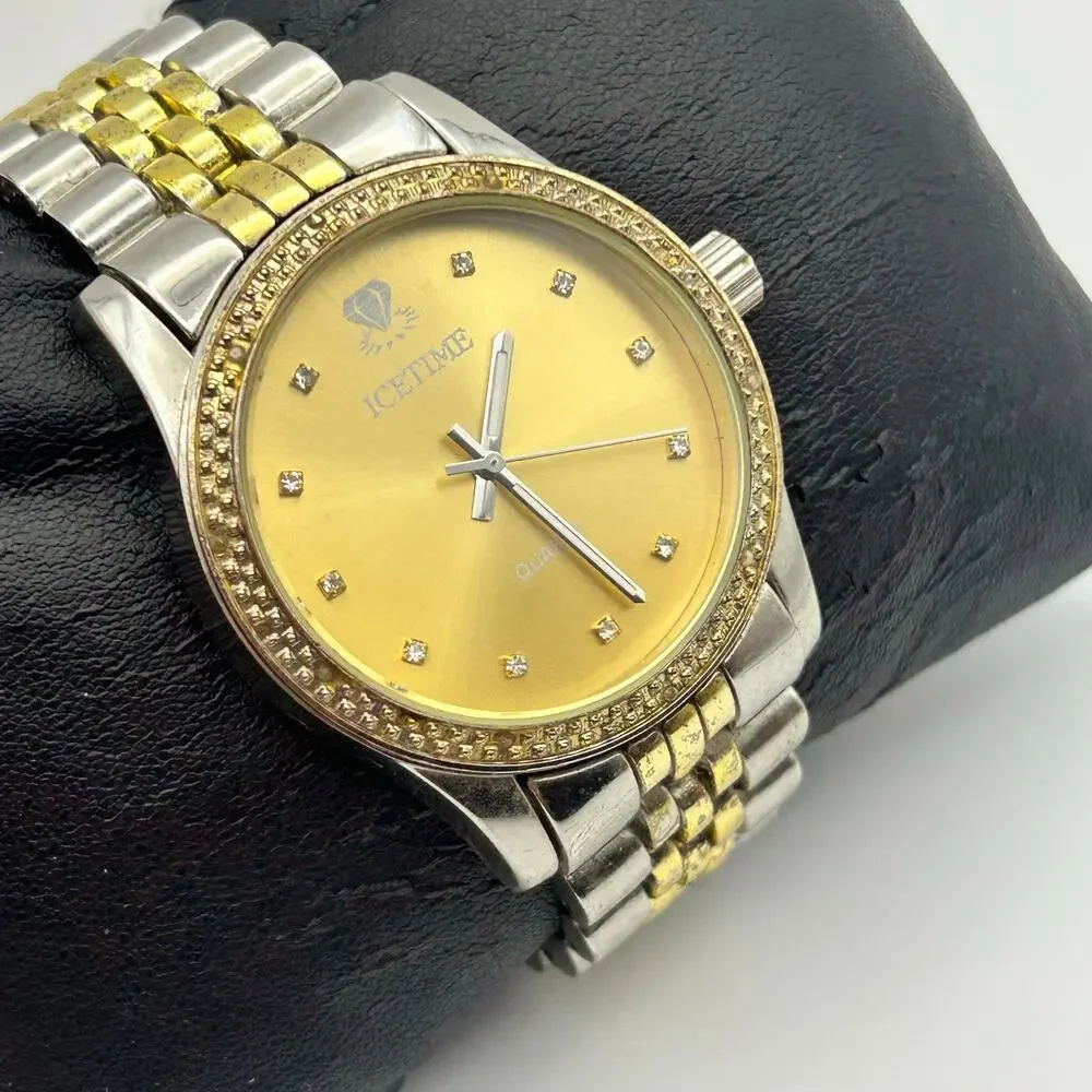 IceTime Jubilee Gold Dial Two-tone Steel Bracelet Watch Working New Battery